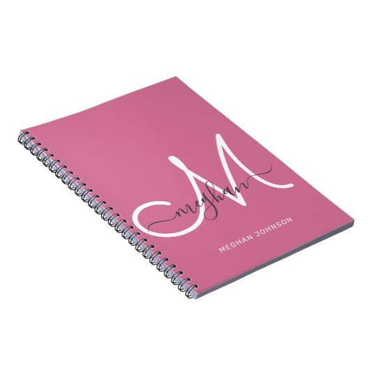 Carnet Écran blanc Chic Hot Rose moderne Monogramme (Côté Droit)
