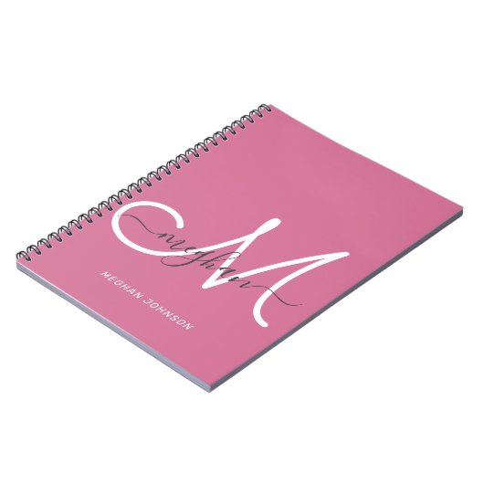 Carnet Écran blanc Chic Hot Rose moderne Monogramme (Côté gauche)
