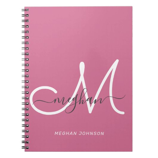Carnet Écran blanc Chic Hot Rose moderne Monogramme (Devant)