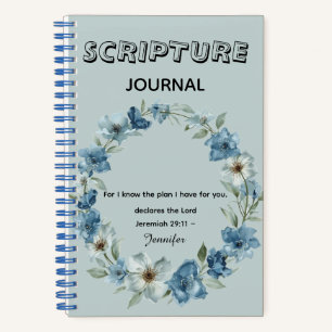 Carnet Écriture biblique personnalisée fleur bleue Jérémi