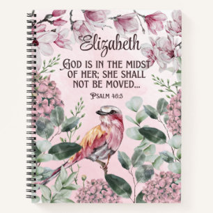 Carnet Écriture chrétienne Aquarelle Oiseau Fleurs Nom