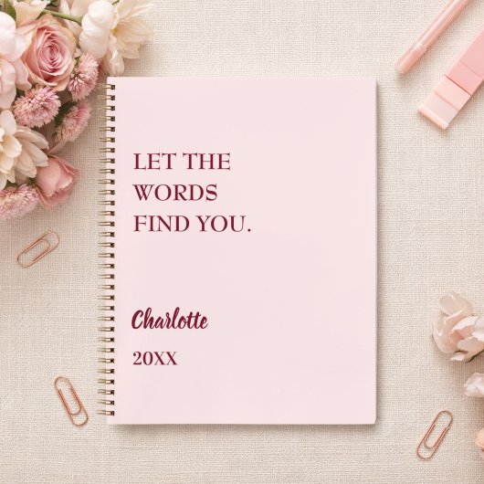 Carnet Écriture de citation inspirante rose gênée