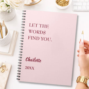 Carnet Écriture de citation inspirante rose gênée