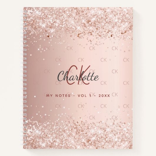 Carnet Écriture de monogramme rose parties scintillant or (Devant)