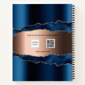 Carnet Écriture de nom de marbre d'agate d'or bleu (Dos)
