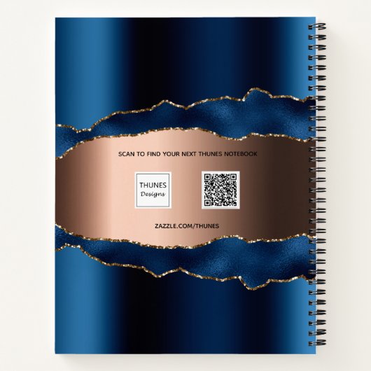 Carnet Écriture de nom de marbre d'agate d'or bleu (Dos)