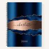 Carnet Écriture de nom de marbre d'agate d'or bleu (Devant)