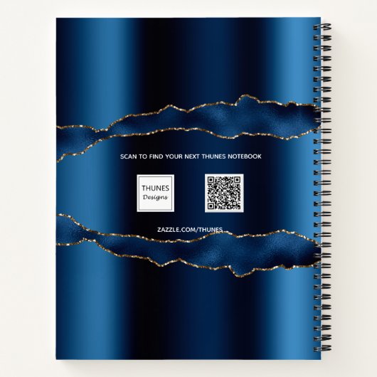 Carnet Écriture de nom de marbre d'agate d'or bleu (Dos)