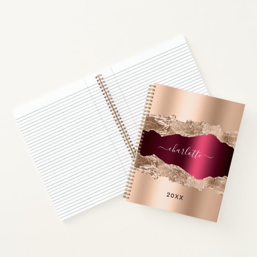Carnet Écriture de nom de marbre or bordeaux (Intérieur)