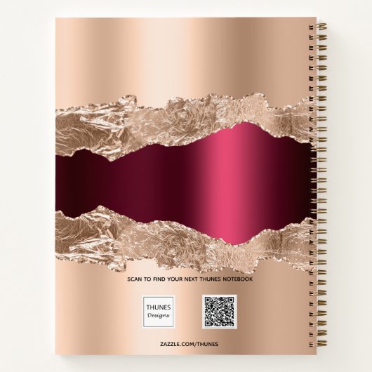 Carnet Écriture de nom de marbre or bordeaux (Dos)