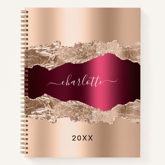 Carnet Écriture de nom de marbre or bordeaux (Devant)