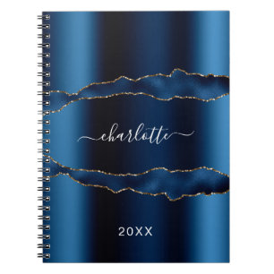 Carnet Écriture de nom marbre d'agate bleu marine