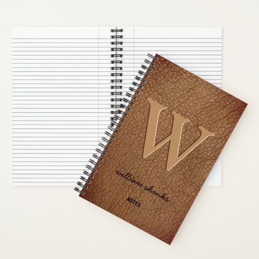 Carnet Écriture en or monogramme rustique nom en cuir mar (À l'intérieur)