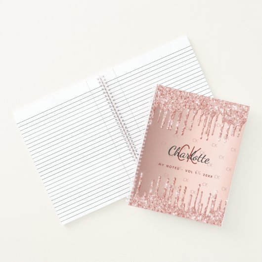Carnet Écriture monogramme rose parties scintillant or go (Intérieur)