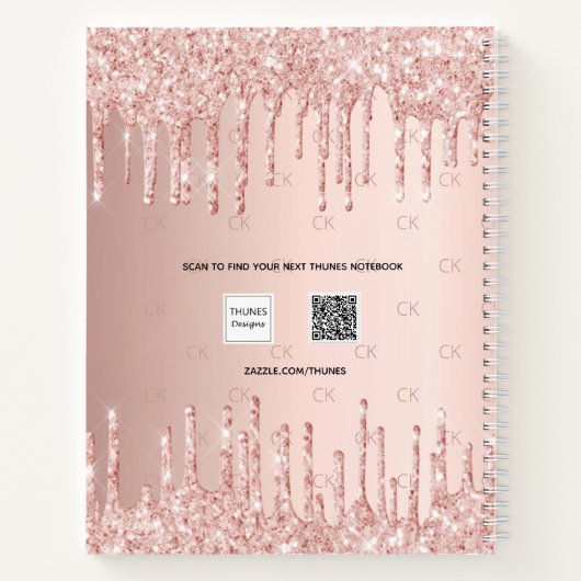 Carnet Écriture monogramme rose parties scintillant or go (Dos)