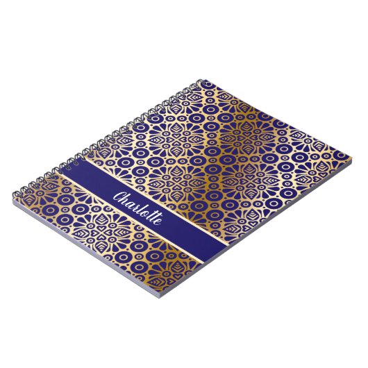 Carnet Écriture motif orientale en or bleu monogramme (Côté gauche)