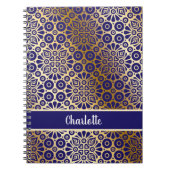 Carnet Écriture motif orientale en or bleu monogramme (Devant)