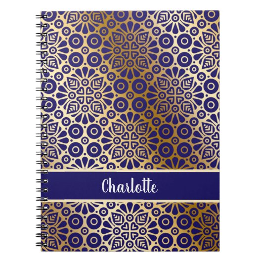 Carnet Écriture motif orientale en or bleu monogramme (Devant)