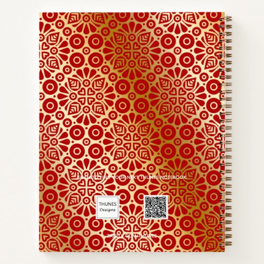 Carnet Écriture motif orientale en or rouge monogramme (Dos)