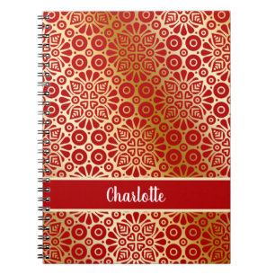 Carnet Écriture motif orientale en or rouge monogramme