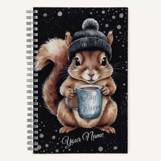Carnet Écureuil avec tasse et neige "Stay Warm"