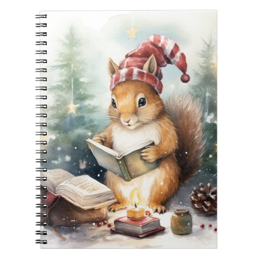 Carnet Écureuil de Noël lisant (Devant)