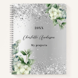 Carnet Eeucalyptus blanc argenté élégant