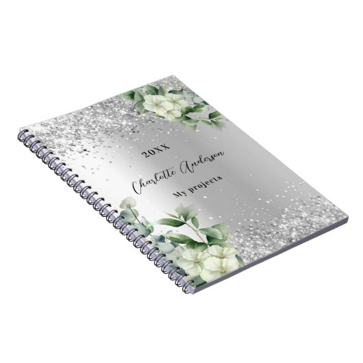 Carnet Eeucalyptus blanc argenté élégant (Côté Droit)