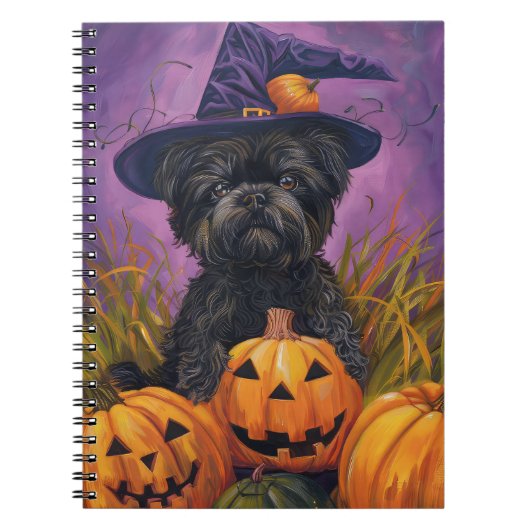 Carnet Éffrayant Affenpinscher Halloween sorcière et Citr (Devant)