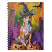 Carnet Éffrayant Basenji Halloween sorcière et Citrouille (Devant)