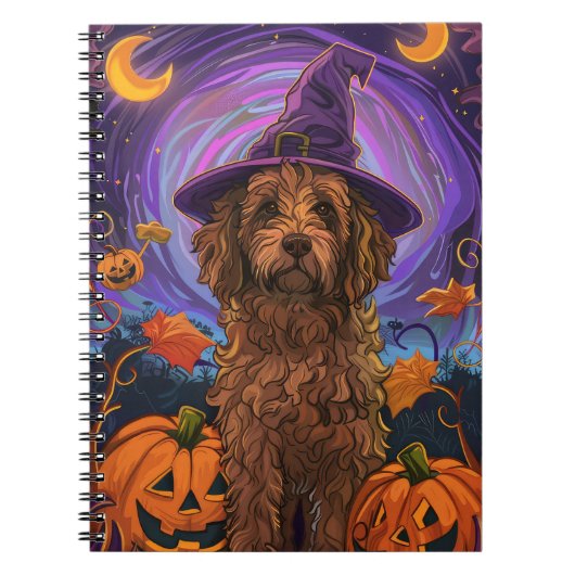 Carnet Éffrayant Goldendoodle Chien Halloween Citrouille  (Devant)