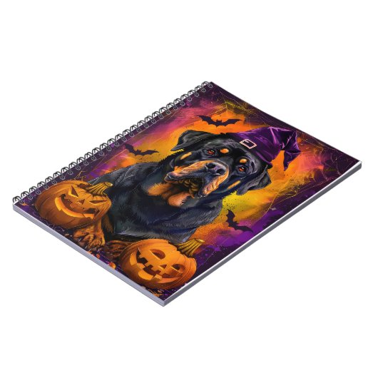 Carnet Éffrayant Rottweiler Chien Halloween sorcière et C (Côté gauche)