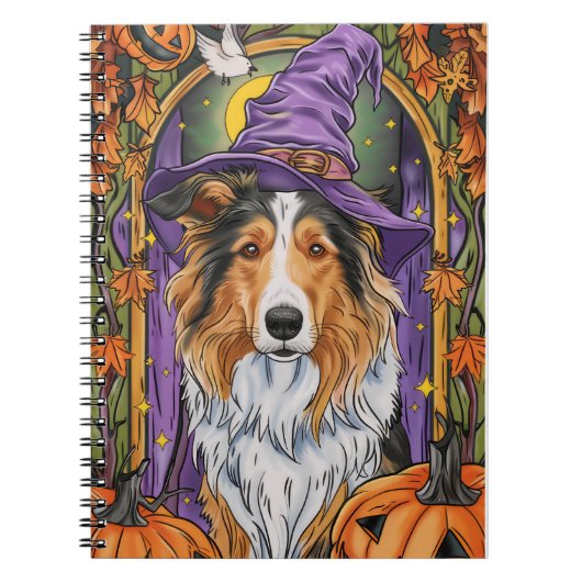 Carnet Éffrayant Rough Collie Chien Halloween Citrouille (Devant)