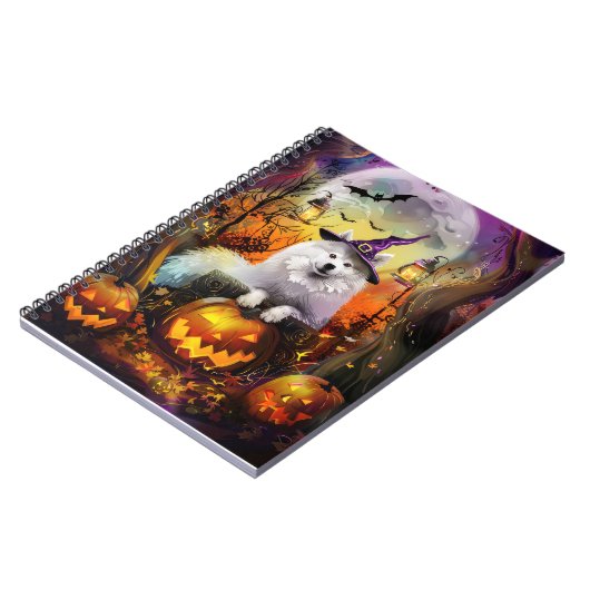 Carnet Éffrayant Samoyed Chien Halloween sorcière et Citr (Côté gauche)