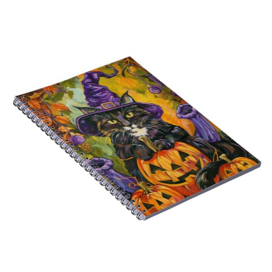 Carnet Éffrayant Tuxedo Chat Halloween Sorcière Et Citrou (Côté Droit)