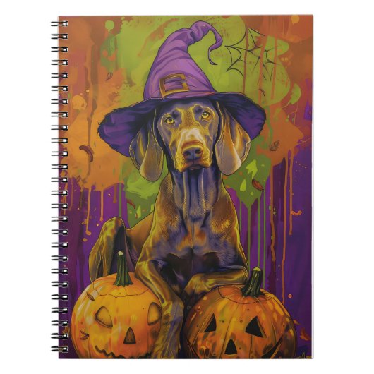 Carnet Éffrayant Weimaraner Chien Halloween sorcière et C (Devant)