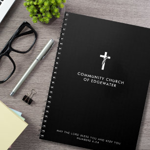 Carnet Église personnalisée Sermon Croix moderne Foi noir
