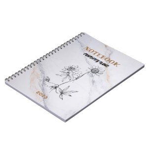 Carnet Élégance Classique Personnaliser Nom Marbre Blanc
