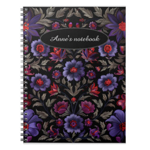 Carnet Élégance foncée : Motif floral noir et pourpre
