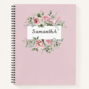 Carnet Elégant Aquarelle rose rose floral Personnalisé