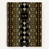 Carnet Elégant Art Déco Noir et Or Monogramme Abstrait (Devant)