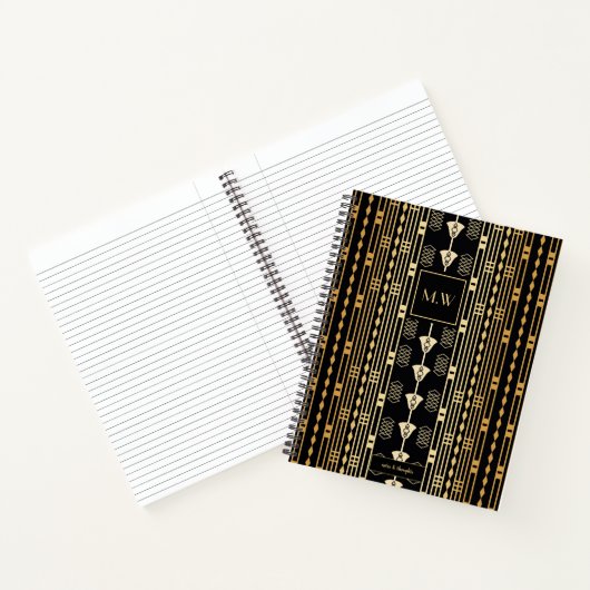 Carnet Elégant Art Déco Noir et Or Monogramme Abstrait (Intérieur)