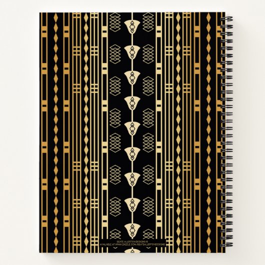 Carnet Elégant Art Déco Noir et Or Monogramme Abstrait (Dos)