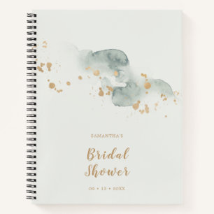 Carnet Élégant baptême de mariage aquarelle vert sauge or