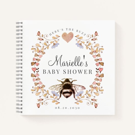 Carnet Elégant Bee Floral Heart Baby shower invité (Devant)