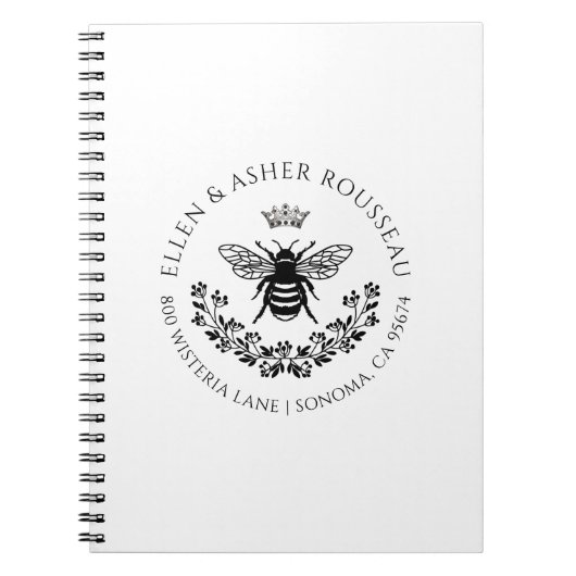 Carnet Élégant Bee Floral Newlyweds Nom Logo (Devant)