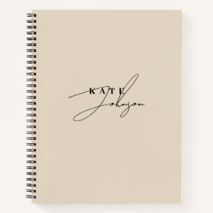 Carnet Élégant Beige Neutre Signature Monogramme