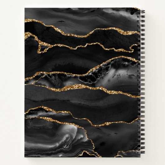 Carnet Élégant Black Gold Agate Géode Script Monogramme (Dos)