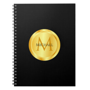 Carnet Élégant Black Gold Moderne Modèle Monogramme