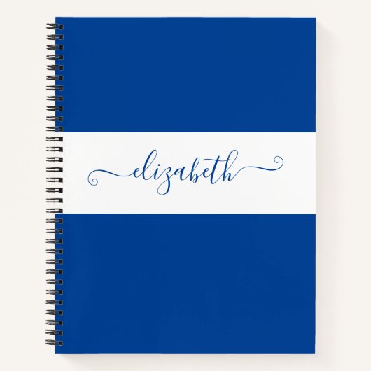 Carnet Élégant Bleu Blanc Couleur Nom du bloc Monogramme (Devant)